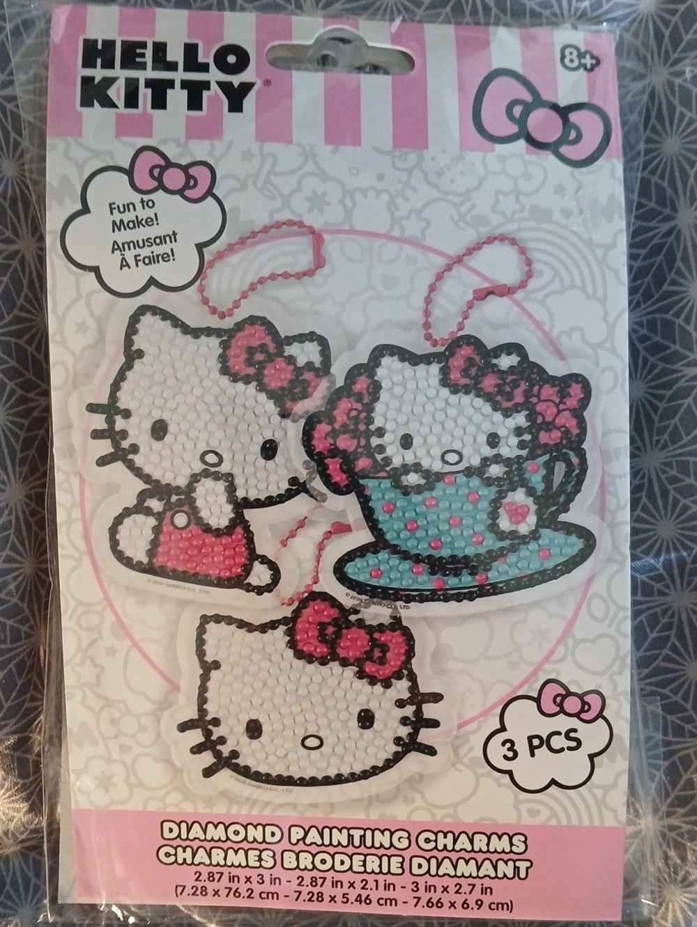Hello Kitty Diamond Painting Charms Pink, White, Turquoise - 3PCS